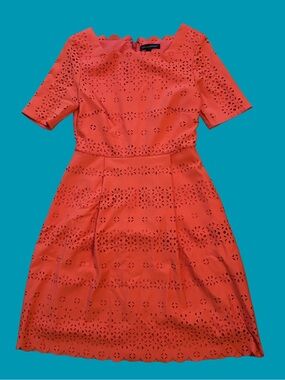 Banana Republic Coral Red Laser-Cut Midi Dress